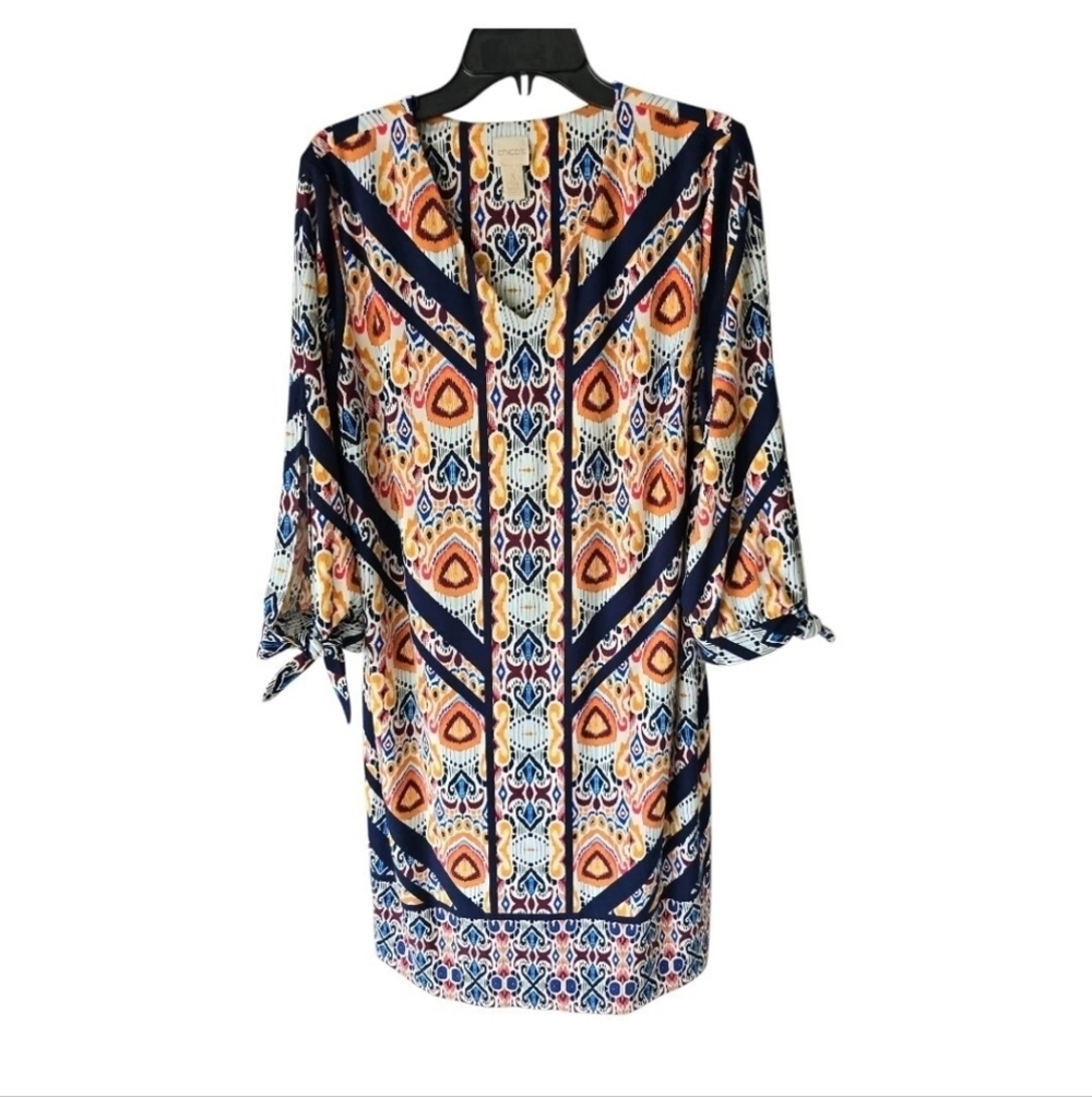 Catherines Tunic Top Beaded Accordion Pleat Bell Sleeve Sheer Blouse Size 3X